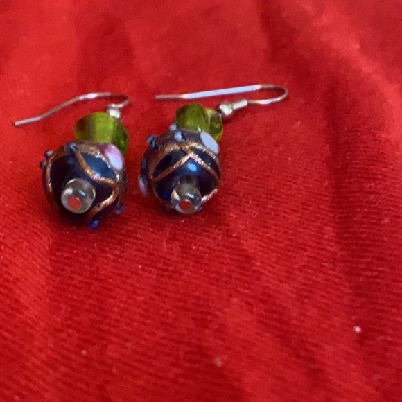 EXQUISITE Beaded Drop Earrings, Gold, Green, Blue, Pink, White, Handmade, L=2” - Picture 5 of 8